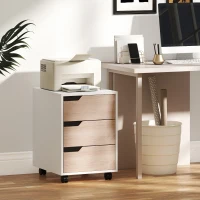 HOMCOM 3 Drawer Mobile File Cabinet, Vertical Filing Cabinet with Wheels for Home Office, Oak(m-9)