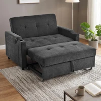 Convertible Sofa Bed with Adjustable Backrest, Functional Sleeper with USB & Type-C Charging and Cup Holders, 135L x173W x 58H cm, Dark Grey(m-1)