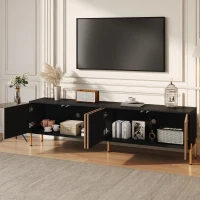 Spacious TV Cabinet with 4-Door Concealed Storage, Practical TV Stand for Dining Rooms and Living Rooms, 179L x 35W x 53.5H cm, Black+Wood(m-7)