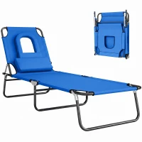 Outsunny Bain de soleil chaise longue pliante avec appuie-tête, trou de lecture, transat inclinable 4 positions en Oxford 600D, transat jardin extérieur camping piscine terrasse, 190x56x28cm, bleu(m-1)