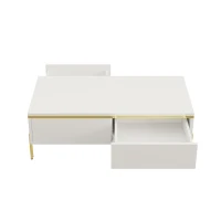 Spacious Coffee Table with 2 Hidden Drawers, Versatile Room Table for Italian-Style Rooms or Cream-Toned Spaces, 100L x 50W x 36H cm, White(m-11)