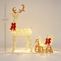 Outsunny LED-Weihnachtsdekoration, leuchtendes Rentier und Schlitten, 170 Lichter, 50 x 29 x 42 cm(m-3)