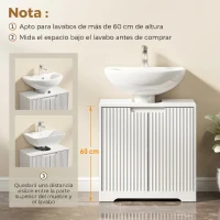 HOMCOM Mueble Bajo Lavabo con Puertas de Cierre Suave y Diseño Acanalado 2 Estantes para Lavabo con o sin Pedestal Blanco(m-5)