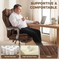 HOMCOM Executive Office Chair, Leathaire Big and Tall Office Chair 180 kg with Wide Seat, Reclining, Lumbar Support, Brown(m-5)