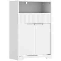 HOMCOM Armario de Baño Estrecho con Cajón con Frontal Acanalado Estante Abierto y Estante Ajustable 60x30x91,5 cm Blanco(m-1)