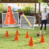 PawHut Agility Set Hunde 3-teiliges Agility-Ausrüstung für Hundetraining Steckhürdenset mit 6 Kegel 3 Hürden Tragetasche(m-4)