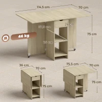 HOMCOM Klappbarer Esstisch für 2-4 Personen, Rollbarer Tisch mit offenem Fach und Schublade, ideal für kleine Räume, Natur(m-3)