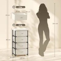 HOMCOM Comodă pentru dormitor cu 4 sertare textile, cadru din oțel, comodă pentru living, birou, dressing, bej(m-3)