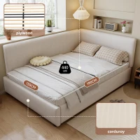 4ft6 Double Bed with Integrated Side Rails, Ideal Bed Frame for Children and Elderly Users, 194L x 146.5W x 82.5H cm, Beige(m-5)