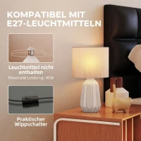 HOMCOM Tischlampe, Tischleuchte, Nachttischlampe mit Leinenschirm, Wippschalter, Schreibtischlampe, 22 x 22 x 39 cm, Beige(m-5)