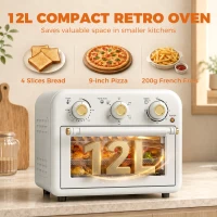 HOMCOM Horno Freidora de Aire 12 L con 3 Mandos Convección 360° Temperatura hasta 230 °C Temporizador 60 Min Bandeja y Cesta(m-4)