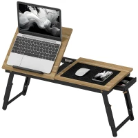 HOMCOM Betttisch, Laptoptisch Höhenverstellbar mit Schublade, Klappbar für Sofa Arbeiten Bett, Eiche(m-12)