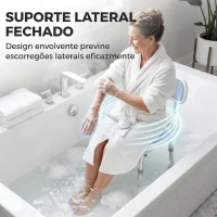 HOMCOM Cadeira de Duche com Encosto Almofadado, Rebordos Laterais e Altura Regulável, 136 kg, Azul(m-4)