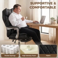 HOMCOM Executive Office Chair, Leathaire Big and Tall Office Chair 180 kg with Wide Seat, Reclining, Lumbar Support, Black(m-5)