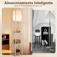 HOMCOM Lámpara de Pie con Estantes de Almacenaje, Lámpara de Lectura Moderna, Pantalla de Acrílico, Casquillo E27, para Decoración, Salón, Dormitorio, Oficina, Blanco(m-5)