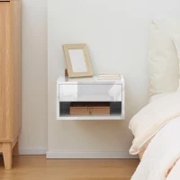 HOMCOM Set of Two Floating Bedside Tables - High Gloss White(m-7)