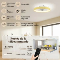 HOMCOM Ventilateur plafond avec lumière LED plafonnier ventilateur Ø49cm 7 pales 6 vitesses luminosité réglable mode été-hiver(m-8)