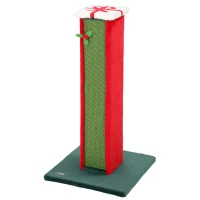 PawHut Cat Scratching Post for Indoor Cats, 81cm Tall Cat Scratcher with Sisal Rope, Hanging Bell Toy, Stable Base, Green & Red(m-15)