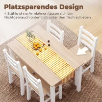 HOMCOM 5-teiliges Essgruppe für 4 Personen, Landhaus-Esstisch und Stühle aus Massivholz, Natur/Weiß(m-7)