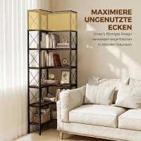 HOMCOM 6-stufiges L-förmiges Bücherregal, freistehendes Eckregal mit Metallrahmen, rustikal braun, 60 x 60 x 200 cm(m-4)