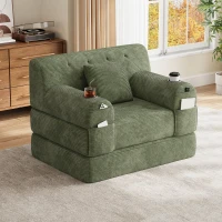 1-Seater Sleeper Sofa with Metal Frame and High-Density Foam, Single Convertible Chair Bed for Cosy Interiors, 107L x 80W x 81H cm, Green(m-1)