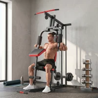 SPORTNOW Máquina de Musculación con Polea Alta y Baja Prensa de Pecho y Piernas Compatible con Discos 25 y 50 mm (No Incluidos)(m-2)