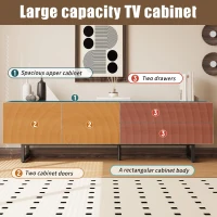 Practical TV Cabinet with 2-Door Cabinet and 2 Drawers, Solid TV Stand with Metal Legs and Particleboard Frame, 180L x 38W x 51.5H cm, Wood(m-6)