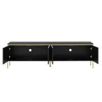 Spacious TV Stand with 4-Door Storage, Functional TV Cabinet for Modern and Italian Minimalist Living Rooms, 170L x 38W x 50H cm, Black(m-12)