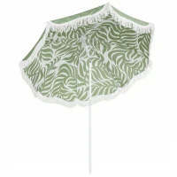 Outsunny Sombrilla de Playa con Flecos Ø180 cm Altura Ajustable Inclinación Anclaje Arena y Bolsa de Transporte UPF30+ Verde(m-1)