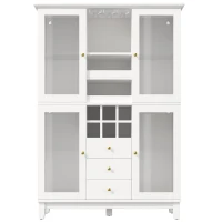 White Wine Cabinet with App-Controlled RGB LED Lighting, Adjustable-Dlass-Shelf Showcase with Wine Rack and Glass Holder, 120L x 40W x 180.5H cm, White(m-2)