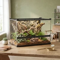 PawHut Reptile Glass Terrarium with Stone Background, Front Ventilation, Escape-Proof Knob Lock, 50 x 30 x 35 cm, Black(m-14)