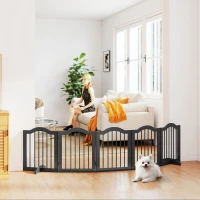 PawHut Absperrgitter Hund Freistehendes Schutzgitter mit Füßen, Klappbar Hundegitter, 5 Paneelen, 261,5 x 29,5 x 61 cm, Schwarz(m-10)