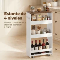 HOMCOM Carrito de Cocina Estrecho de 3 Niveles con Ruedas para Espacios Reducidos Comedor o Salón Blanco(m-5)