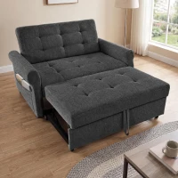 Convertible Sofa Bed with Adjustable Backrest, Functional Sofa with USB & Type-C Ports and Storage Pocket, 135L x 173W x 58H cm, Drak Grey(m-1)