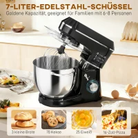 HOMCOM Küchenmaschine Knetmaschine mit 7L Edelstahlschüssel 1400W mit Kippkopf, Knethaken, Schneebesen, Rührbesen(m-5)