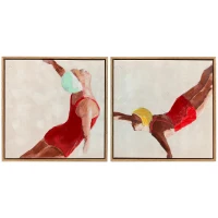 HOMCOM Cuadros en Lienzo Figuras Dinámicas a Mano 40x40 cm 2 Piezas Cuadros de Arte de Pared Enmarcados Rojo(m-1)