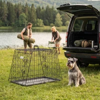 PawHut 30"(76 cm) Car Dog Crate Collapsible Slanted Travel Small Dog Cage with Tray & Handle 76L x 48W x 53H cm(m-14)