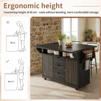 Foldable Serving Trolley with Ample Hidden Storage, Mobile Kitchen Island for Balconies or Dining Room, 142.5L x 40W x 95H cm, Black(m-6)