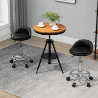 HOMCOM Lot de 2 tabouret à roulette pivotant 360°, assise réglable 47-62H cm, acier chromé revêtement synthétique noir(m-11)