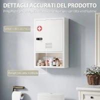 HOMCOM Armadietto portamedicinali da parete con codice, chiave e 3 ripiani, bianco(m-9)
