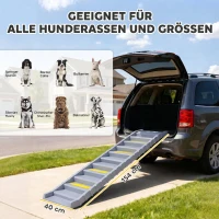 PawHut Hunderampe Auto klappbar Hundetreppe mit 10 Stufen Rutschfester Oberfläche, 154x40cm für groß Hunde bis 25kg(m-3)