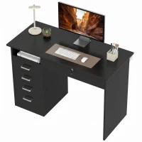 HOMCOM Bureau moderne avec 5 tiroirs, grand plateau, 1 compartiment ouvert, tiroir verrouillable, 110 x 50 x 76cm, noir(m-17)