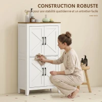 HOMCOM Meuble de salle de bain, meuble de rangement étroit avec 4 portes de grange et étagères réglables, blanc(m-6)