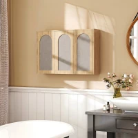 HOMCOM Armario mural de baño bohemio con 3 puertas efecto ratán con cierre suave y estante regulable, roble(m-10)