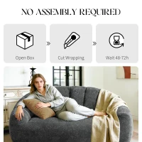 Oversized 2 Seater Bean Bag Sofa with High-Density Sponge, Glitter Plush Floor Couch with for Bedroom or Living Room, 140L x 98W x 61H cm, Gray(m-7)