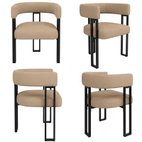 4-Piece Dining Chairs with Lamb Fleece Upholstery, Curved-Back Accent Chair for Living Spaces, 51.5L x 54W x 72H cm, Brown(m-8)