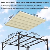 Outsunny Cubierta para Techo Retráctil de 2,5x2,55m para Pérgola 3x3 Tela de Repuesto con 10 Orificios de Drenaje Crema(m-4)