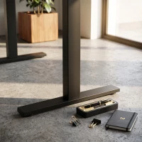 HOMCOM Standing Desk Memory Control Height Adjustable Desk 2 Cable Holes LED Display Sit Stand Desk Black(m-11)