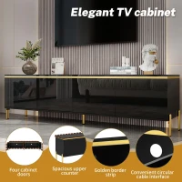 Spacious TV Stand with 4-Door Storage, Functional TV Cabinet for Modern and Italian Minimalist Living Rooms, 170L x 38W x 50H cm, Black(m-4)