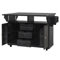 Foldable Serving Trolley with Ample Hidden Storage, Mobile Kitchen Island for Balconies or Dining Room, 142.5L x 40W x 95H cm, Black(m-10)